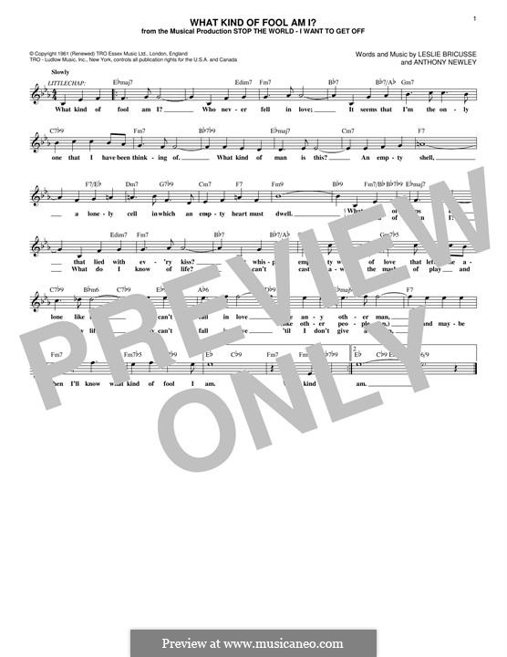 What Kind of Fool am I: Melody line by Anthony Newley, Leslie Bricusse