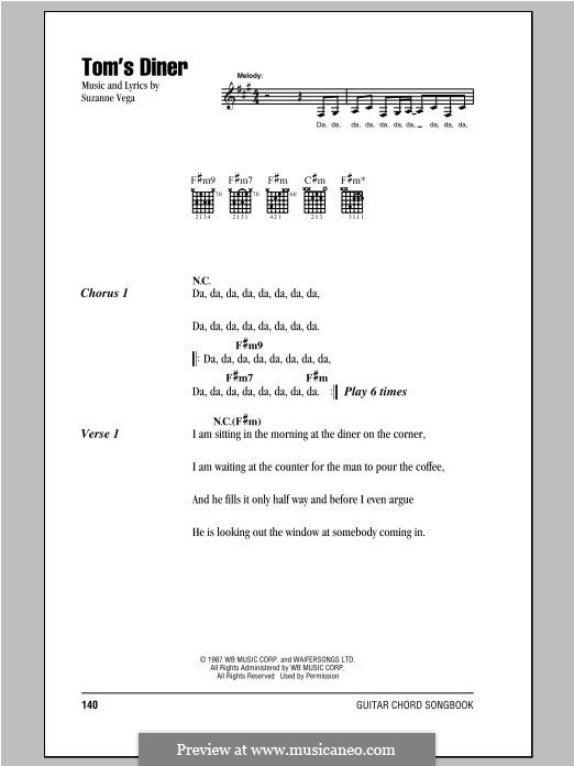 Tom's Diner by S. Vega sheet music on MusicaNeo
