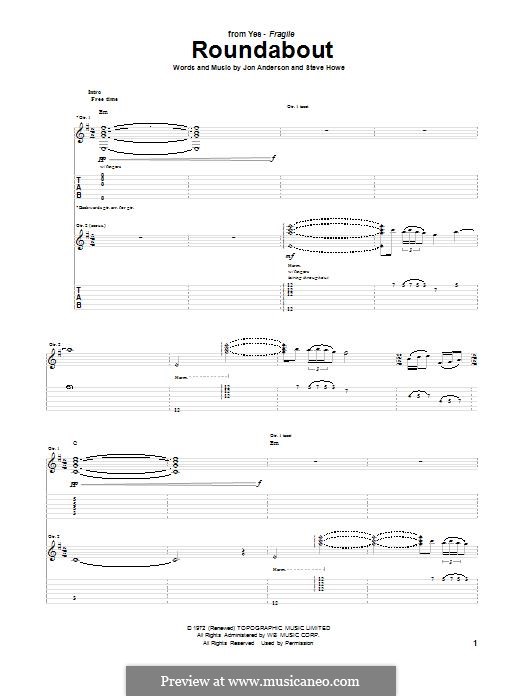 Roundabout (Yes): For guitar with tab by Jon Anderson, Steve Howe