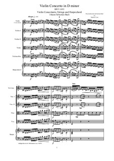Concerto for Harpsichord and Strings No.1 in D Minor , BWV 1052: Score, parts by Johann Sebastian Bach