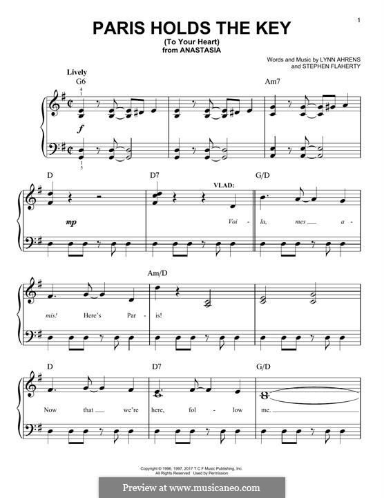 Paris Holds the Key (To Your Heart): For piano by Lynn Ahrens, Stephen Flaherty