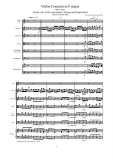 Concerto for Oboe and Strings in F Major, BWV 1053R: Score, parts by Johann Sebastian Bach