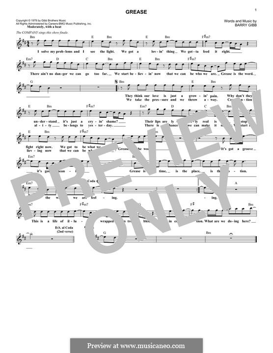 Grease (Frankie Valli) by B. Gibb sheet music on MusicaNeo