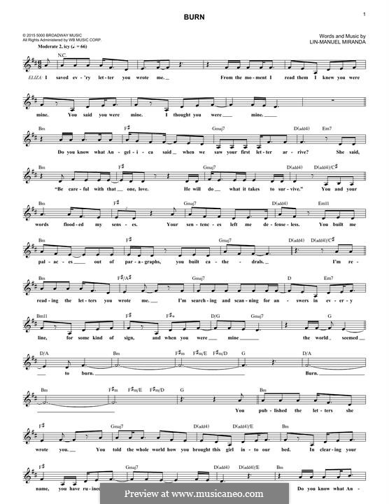 Burn (from Hamilton): Melody line by Lin-Manuel Miranda