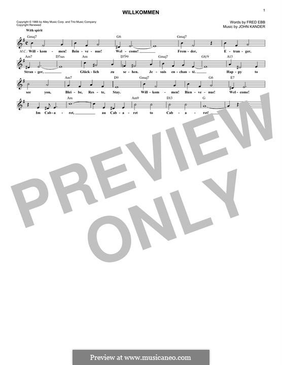 Willkommen (from Cabaret): Melody line by John Kander