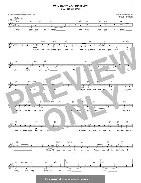 Why Can't You Behave?: Melody line by Cole Porter