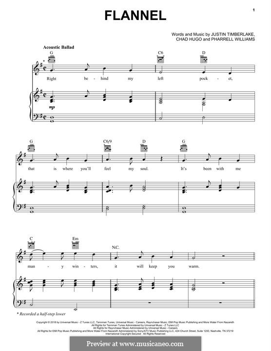 Flannel by C.E. Hugo, J. Timberlake, P. Williams - sheet music on MusicaNeo