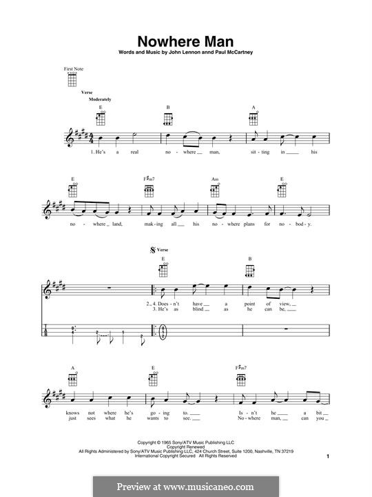 Nowhere Man (The Beatles): For ukulele by John Lennon, Paul McCartney