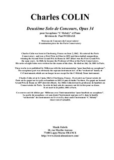 Solo de Concours No.2, Op.34: For 'C Melody' saxophone and piano by Charles Colin