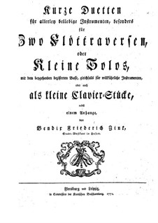 Sixty-Eight Short Duos for Flute and Basso Continuo: Sixty-Eight Short Duos for Flute and Basso Continuo by Bendix Friedrich Zinck