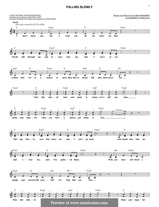 Falling Slowly From Once By G Hansard M Irglova On Musicaneo