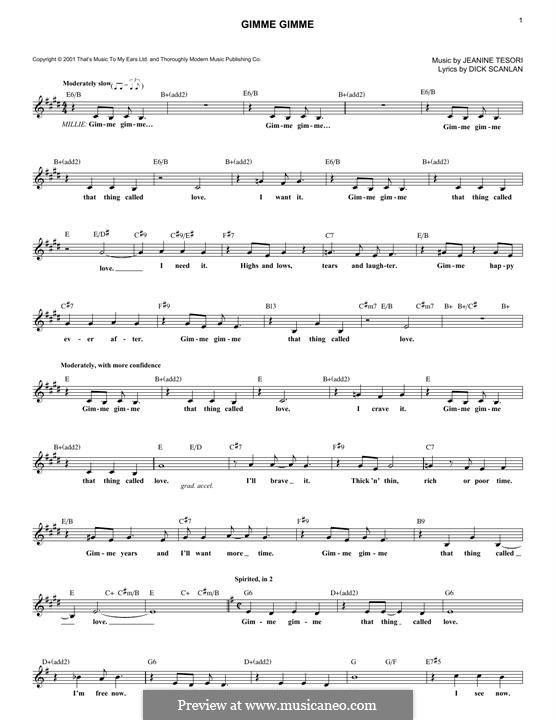 Gimme Gimme (from Thoroughly Modern Millie): Melody line by Jeanine Tesori