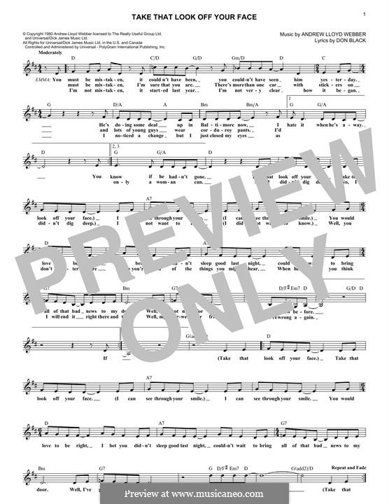 Take That Look Off Your Face: Melody line by Andrew Lloyd Webber