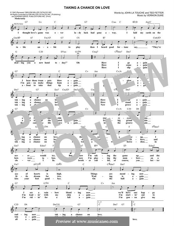 Taking a Chance on Love by V. Duke sheet music on MusicaNeo