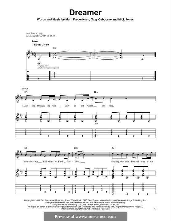 Dreamer: For guitar with tab by Ozzy Osbourne, Martin Frederiksen, Mick Jones