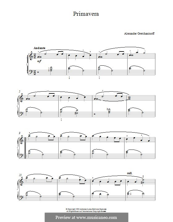 Primavera (No.1 from 'Historiettes'): For piano by Alexander  Grechaninov