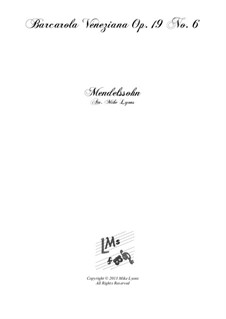 Songs without Words, Op.19b: No.6 Venezianisches Gondellied (Venetian Gondola Song), for brass quintet by Felix Mendelssohn-Bartholdy