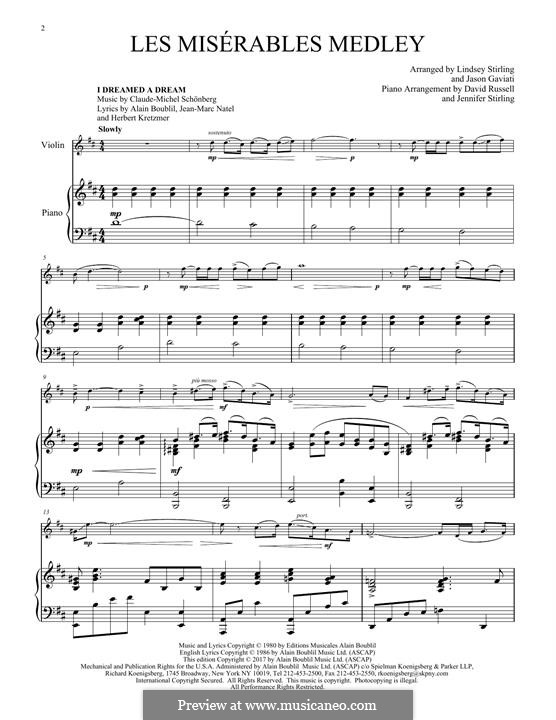 Les Misérables Medley: For violin and piano by Claude-Michel Schönberg