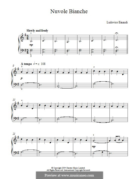 Nuvole Bianche: For piano by Ludovico Einaudi