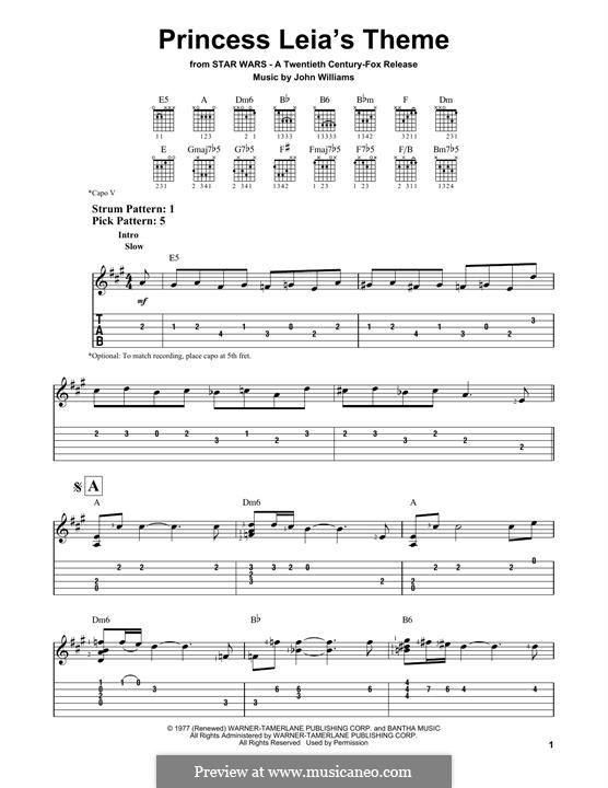 Princess Leia's Theme (from Star Wars: A New Hope): For guitar with tab by John Williams