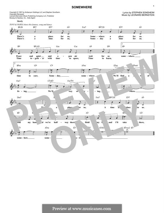 Somewhere (from West Side Story): Melody line by Leonard Bernstein