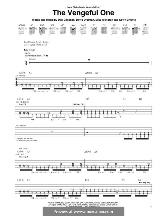 The Vengeful One (Disturbed): For guitar with tab by Dan Donegan, David Draiman, Kevin Churko, Mike Wengren