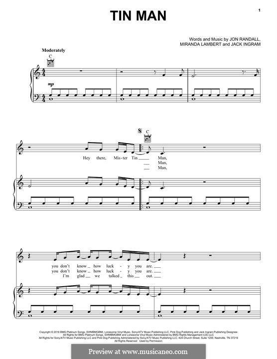 Tin Man: For voice and piano (or guitar) by Jon Randall, Miranda Lambert, Jack Ingram