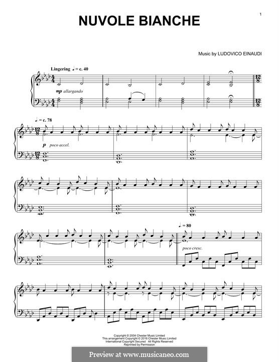 Nuvole Bianche: For piano by Ludovico Einaudi