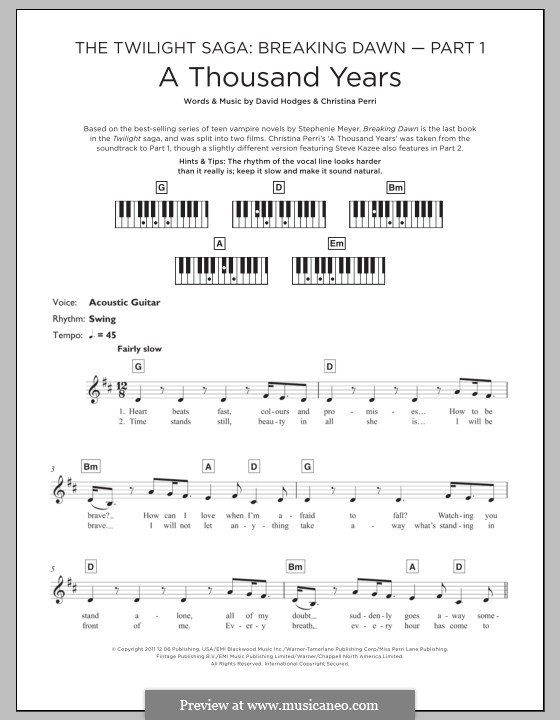 A Thousand Years: For keyboard by Christina Perri, David Hodges