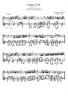 Six Sonatas for Cello (or Viola) and Basso Continuo, Op.1: Sonata No.1, for guitar abd bass recorder by Benedetto Marcello