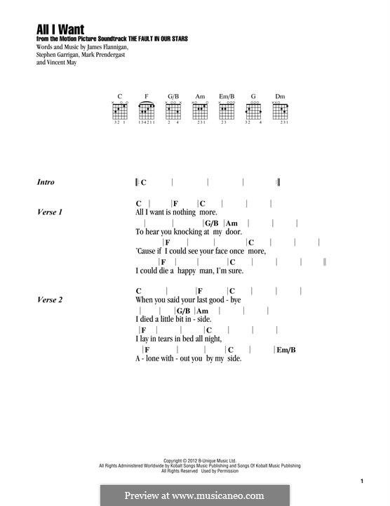 All I Want (Kodaline): Lyrics and chords by Mark Prendergast, Stephen Garrigan, Vincent May, James Flannigan