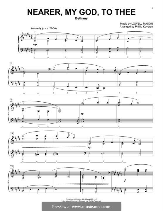 Nearer, My God, To Thee (Printable scores): For piano (Phillip Keveren) by Lowell Mason