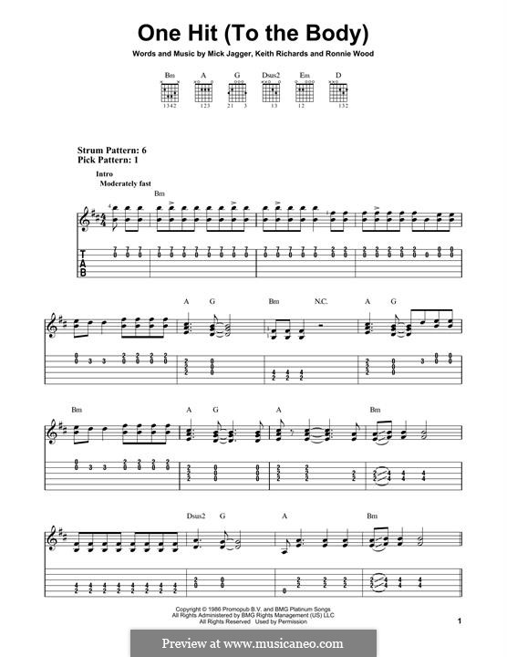 One Hit / To the Body (The Rolling Stones): For guitar with tab by Keith Richards, Mick Jagger