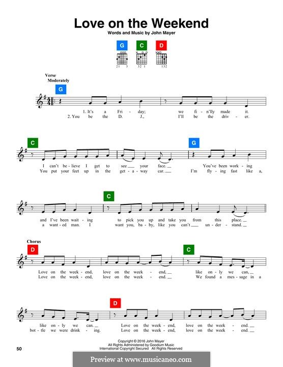 Love on the Weekend: Melody line by John Mayer