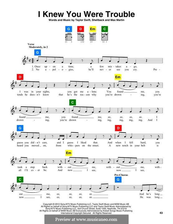 I Knew You Were Trouble (Taylor Swift): Melody line by Shellback, Max Martin