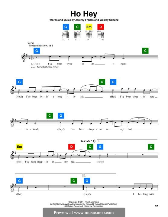 Ho Hey (The Lumineers): Melody line by Jeremy Fraites, Wesley Schultz