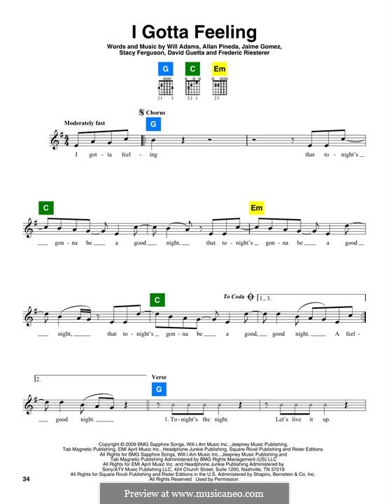 I Gotta Feeling (The Black Eyed Peas): Melody line by apl.de.ap, David Guetta, Frédéric Riesterer, Jaime Gomez, Stacy Ferguson, will.i.am