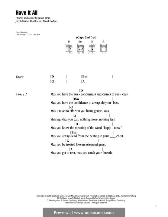 Have It All (Jason Mraz): Lyrics and chords by David Hodges, Jacob Kasher Hindlin, Jason Mraz