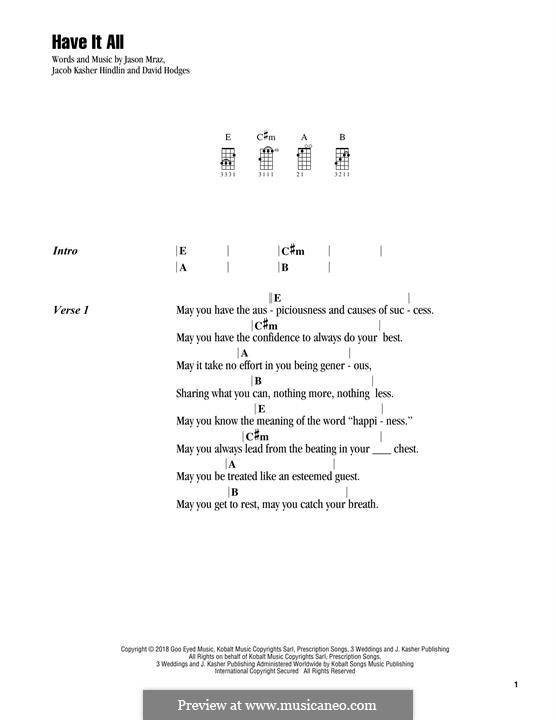 Have It All (Jason Mraz): Lyrics and chords by David Hodges, Jacob Kasher Hindlin, Jason Mraz