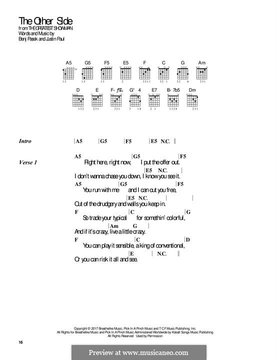 The Other Side (from The Greatest Showman): Lyrics and chords by Justin Paul, Benj Pasek