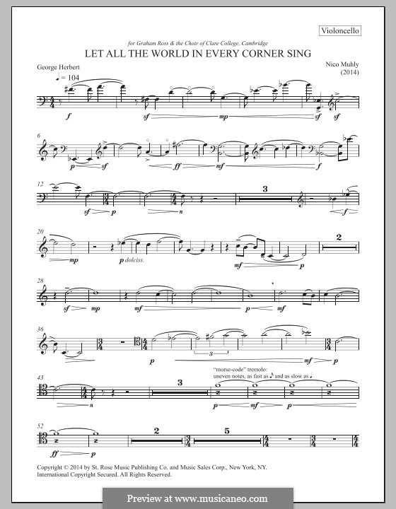Let All the World in Every Corner Sing: For cello by Nico Muhly
