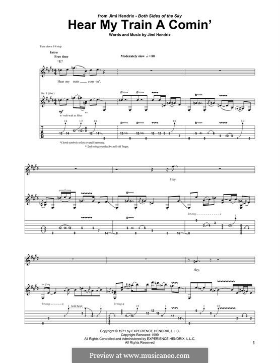 Hear My Train a Comin' (Get My Heart Back Together): For guitar with tab by Jimi Hendrix