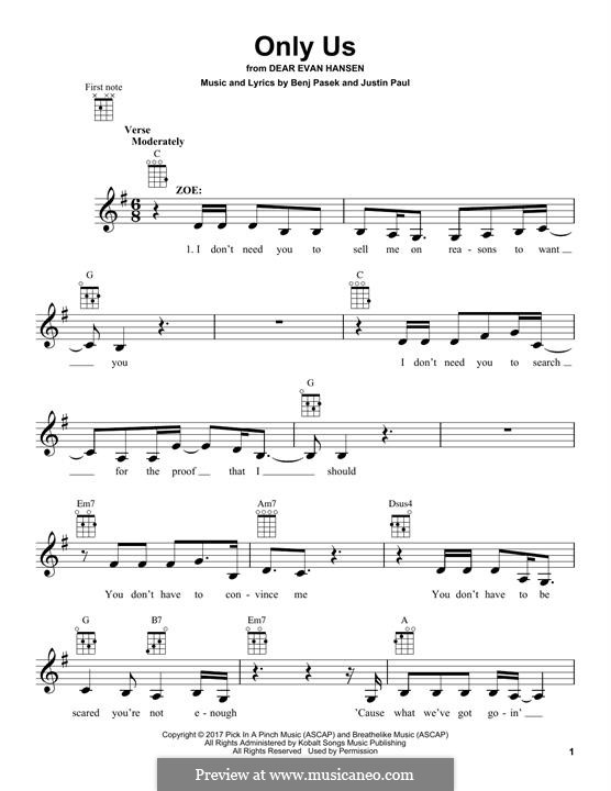 Only Us (from Dear Evan Hansen): For ukulele by Justin Paul, Benj Pasek