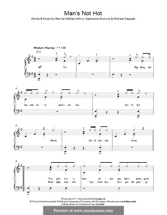 Man's Not Hot (Big Shaq): For piano by Kashama Mukuna, Michael Dapaah, Rennel Walker-Arthur