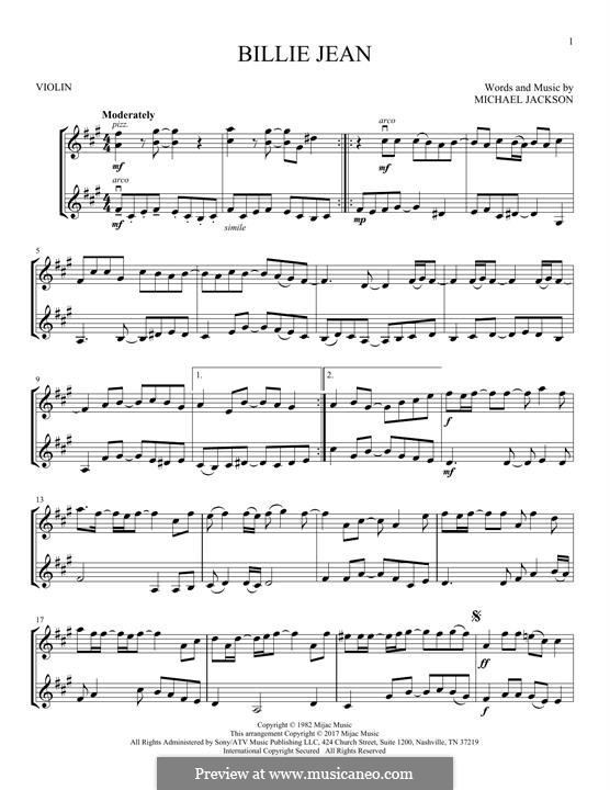 Billie Jean: For two violins by Michael Jackson