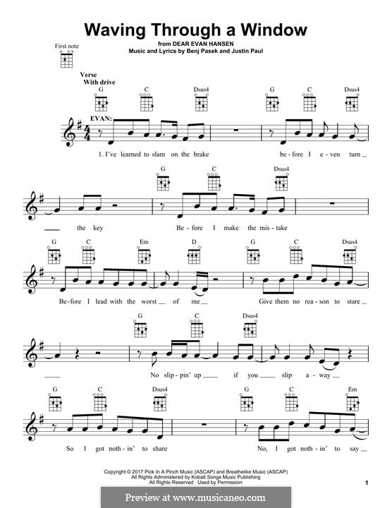 Waving Through a Window (from Dear Evan Hansen): For ukulele by Justin Paul, Benj Pasek