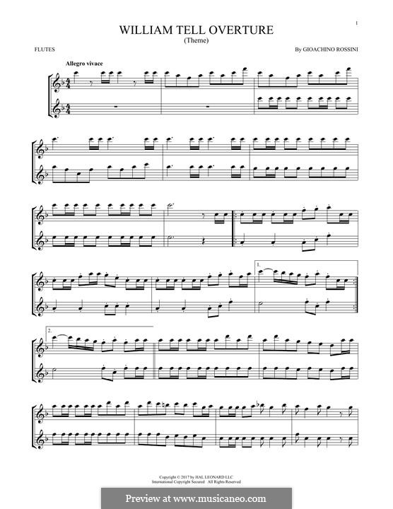 Overture (Printable Scores): For two flutes by Gioacchino Rossini