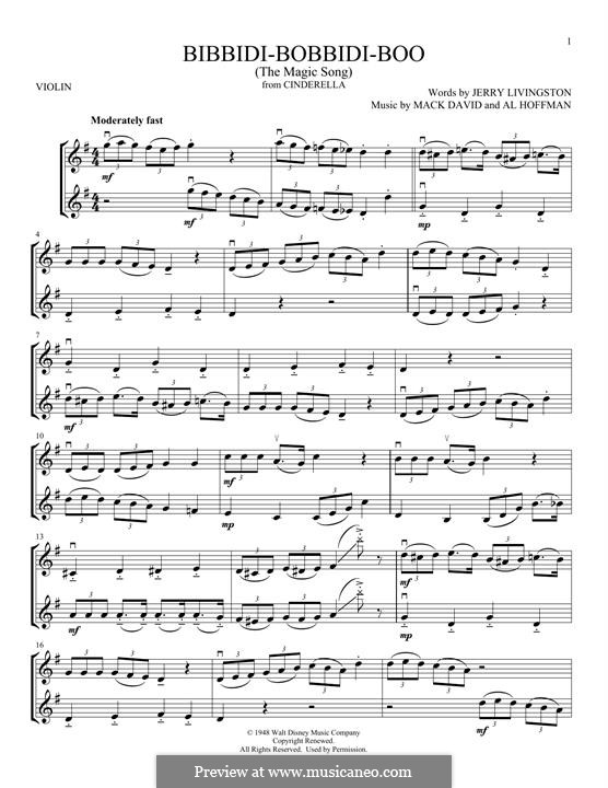 Bibbidi-Bobbidi-Boo (The Magic Song): For two violins by Al Hoffman, Mack David