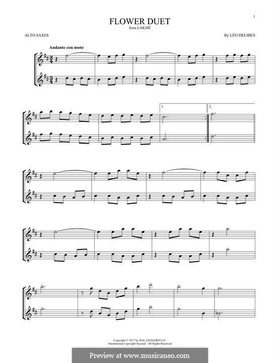 The Flower Duet: For two alto saxophones by Léo Delibes