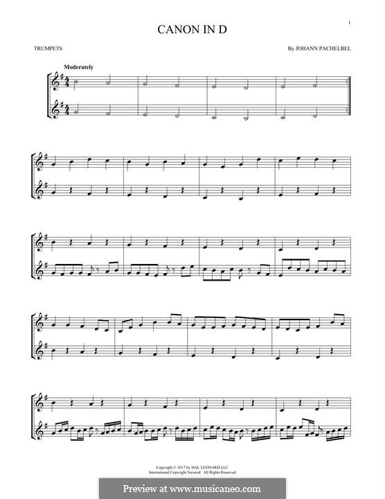 Canon in D Major (Printable): For two trumpets by Johann Pachelbel